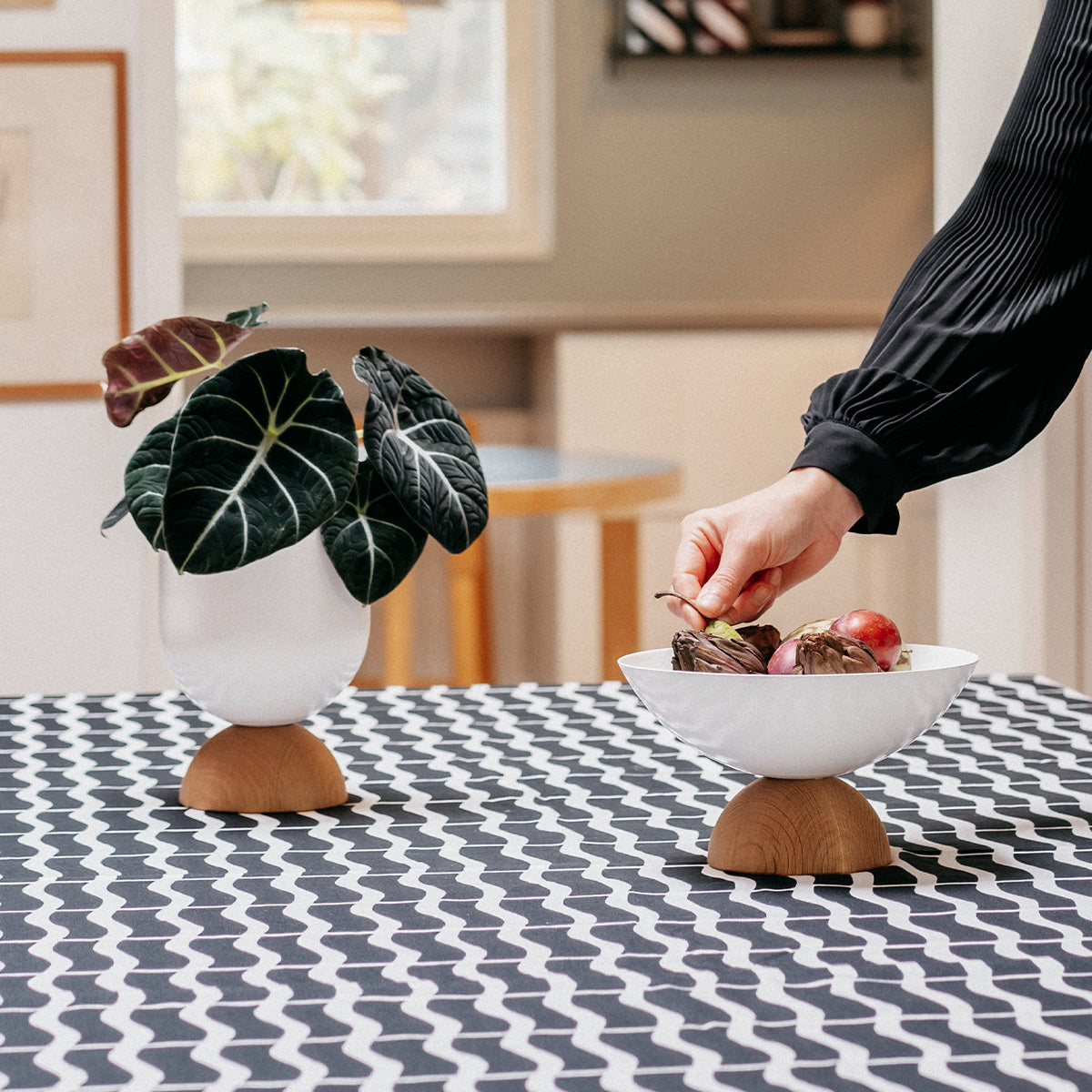 Duo-ruukku, lakattu puu ja valkoinen, ? 14 cm