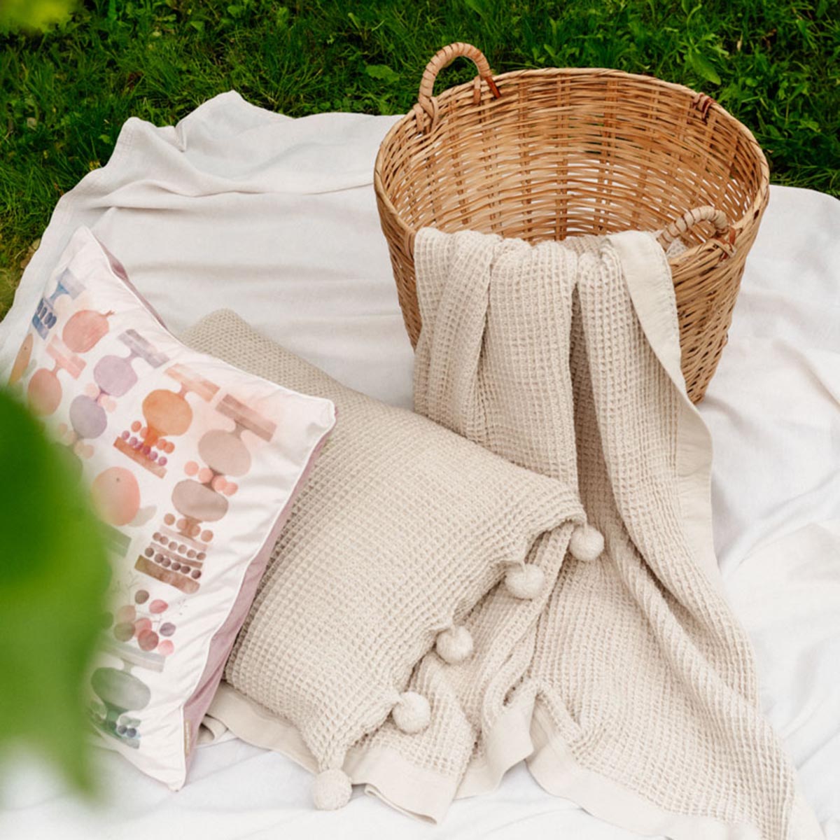 Pom pom-tyynynpäällinen, beige