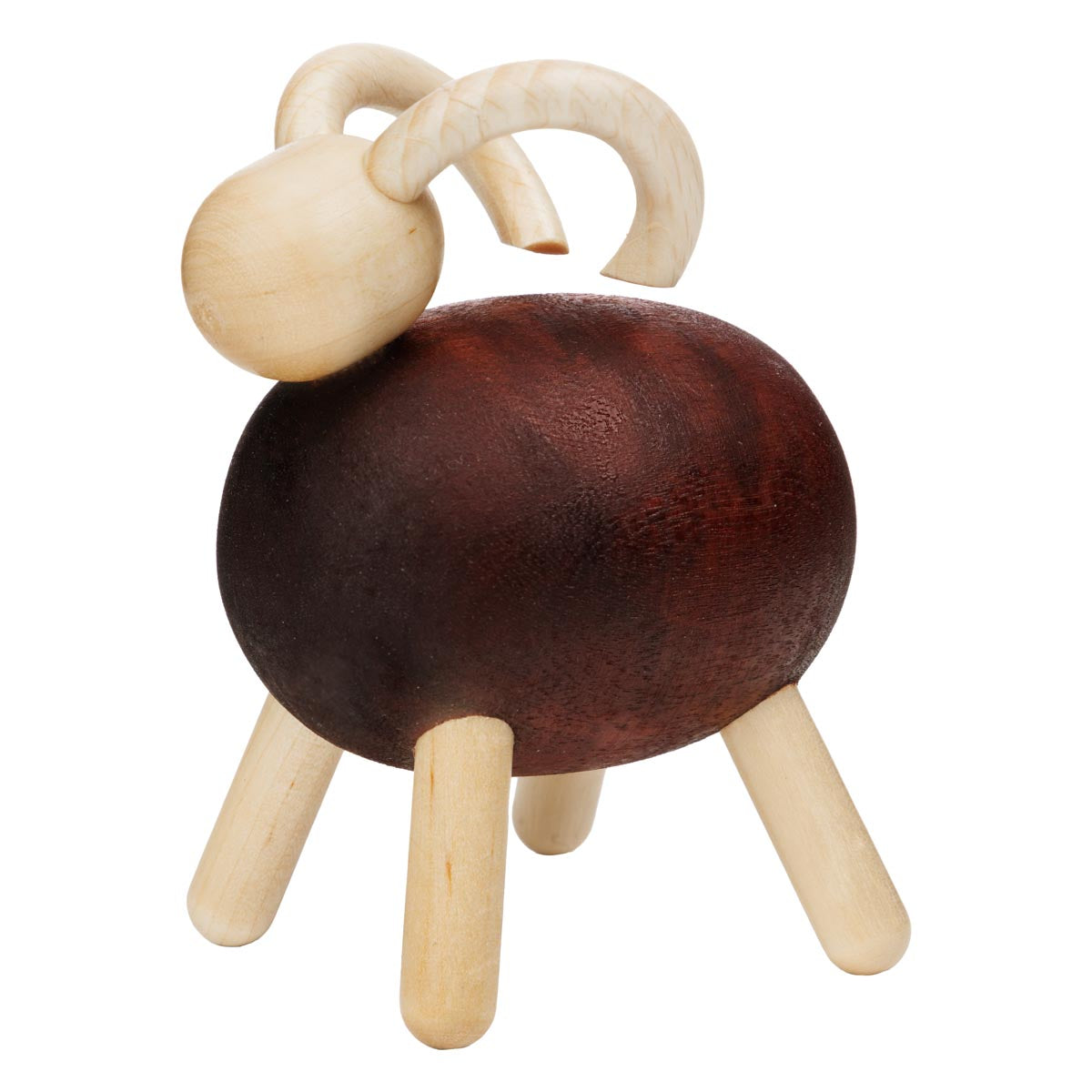 Vuohi-veistos, lakattu puu ja ruskea