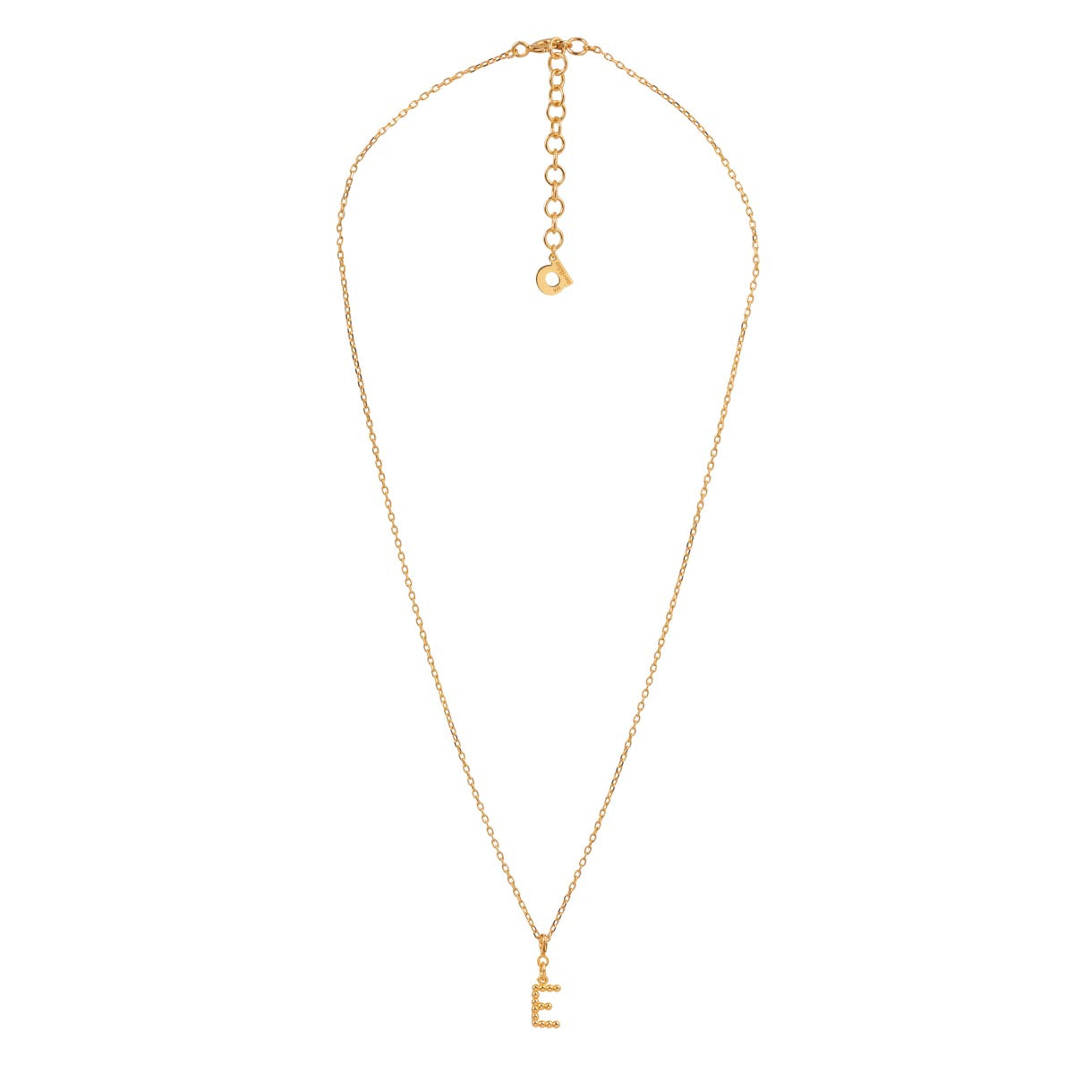 Yllätys-kaulakoru, monogrammi E, kullattu hopea